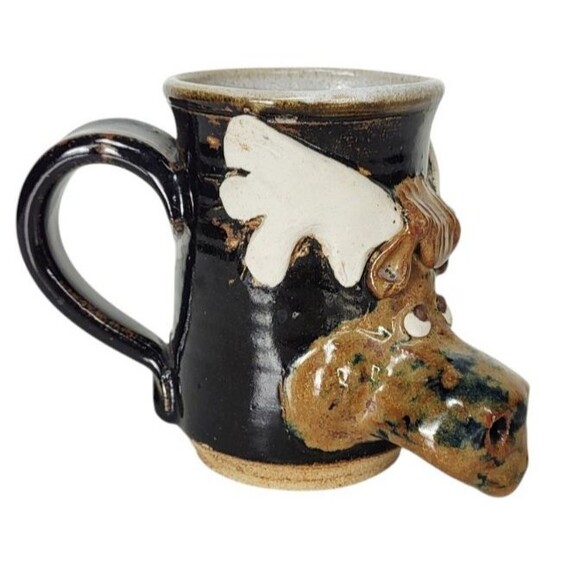 Vintage 80s Stoneware Studio Art Pottery 3D Moose Coffee Mug Cup Signed - Picture 7 of 9